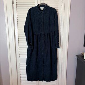 Vintage L.L. Bean shirtdress 16 corduroy navy blue cotton